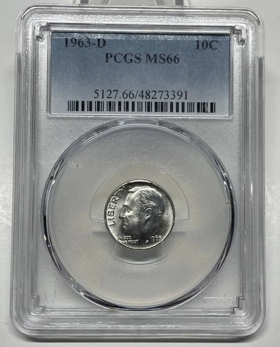 1963-D Roosevelt Dime 10c PCGS MS 66 Mint State Uncirculated US Coin