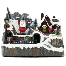 Allgala Christmas Village House Figurine with Moving Train, USB & Battery Power