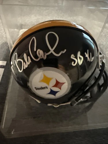 Pittsburgh Steelers Bill Cowher Autographed Mini Helmet With SBXL And JSA COA