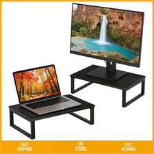 Rustic Black Wooden Monitor Stand Riser Ergonomic Desktop Set of 2 40x25x12.5cm