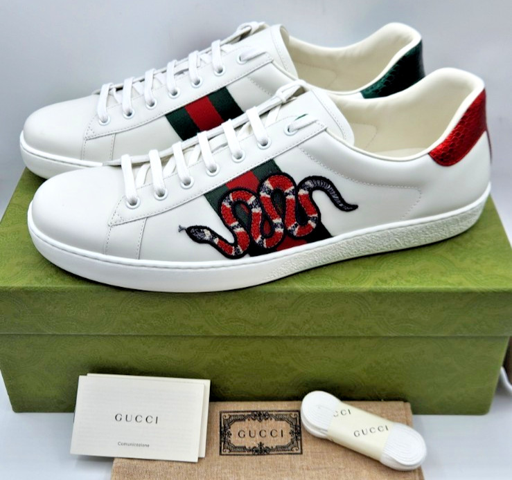 Authentic Gucci Ace Snake Men's White Leather Sneakers UK13 US13.5 thumbnail 2