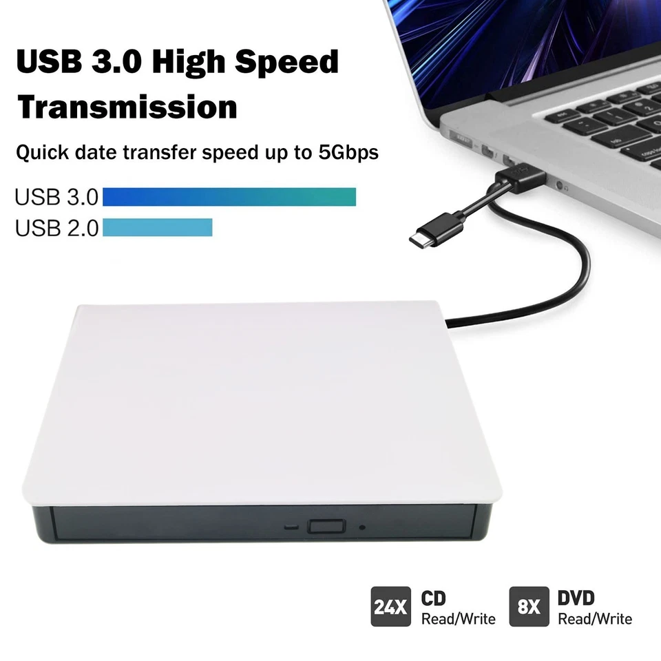 External CD DVD Drive Reader Writer CD Burner USB 3.0 Type-C forPC Windows 11 10 - Image 3 of 4