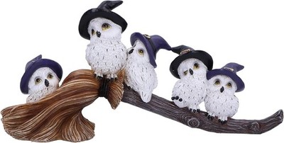 Nemesis Now gefiederter Besenstiel 26 cm, Resin, weiß, Eulenfigur, weiße Eule Ornam