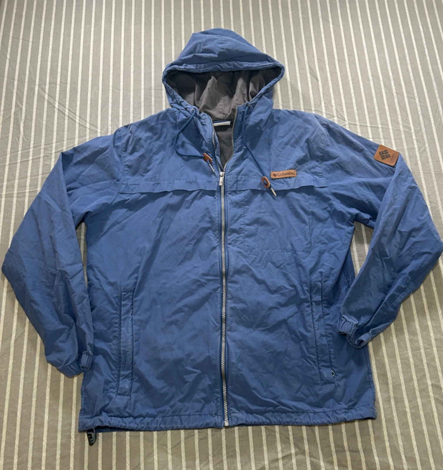 Mens COLUMBIA Carbon Blue Light Weight Water Resistant Coat Jacket Sz Large