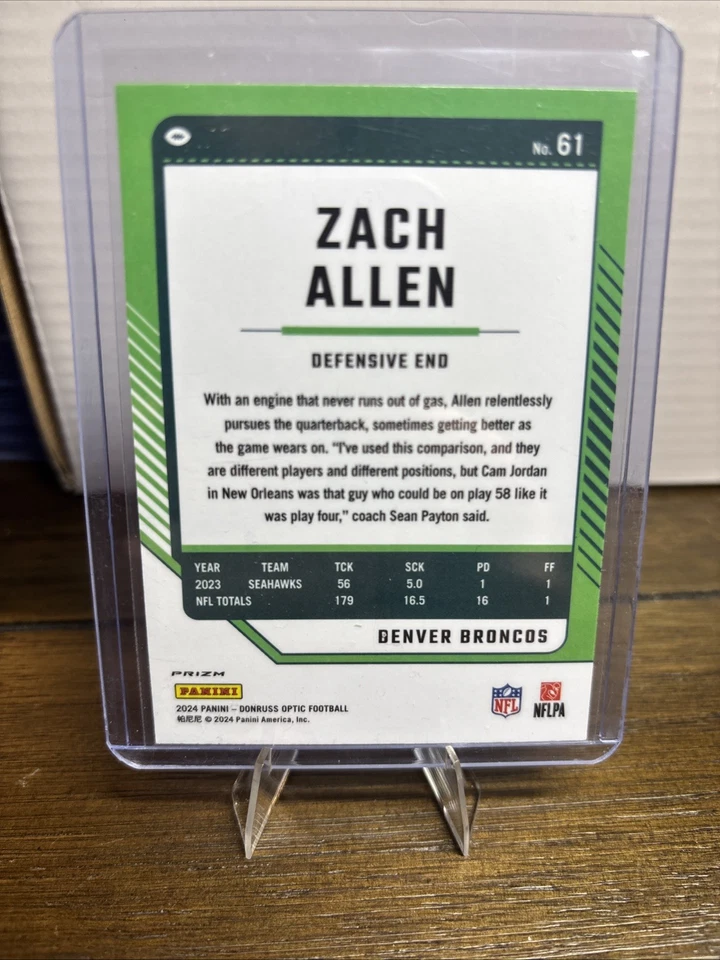 2024 Panini Donruss Optic - Zach Allen #61 Holo Prizm - Image 2 of 2