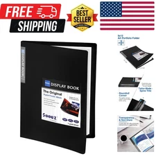 30-Pocket Binder with Plastic Sleeves 9x12 Black, Heavy Duty Art Portfolio Fo...