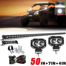 For Can-am Maverick X3 DS RS MAX Slim Upper Roof 50" + 7" LED Light Bar +4" pods