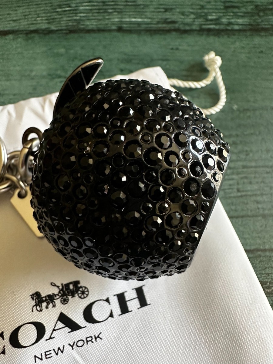 NWT Coach Resin Crystal Apple Bag Charm Keychain Silver / Black