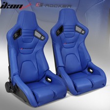 Bucket Racing Seats Universal Pair Reclinable Dual Slider Blue Pu Carbon Leather
