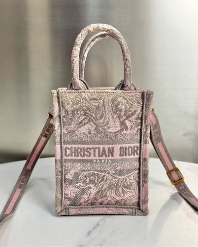 Christian Dior Book Tote Vertical Pink Toile de Jouy Canvas Two Way Bag