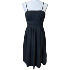 Wtoo by Watters Black Chiffon Cocktail Midi Dress 6 Spaghetti Strap Empire Waist