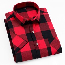Mens Dress Shirts Short Sleeves Formal Business No Iron Plaids Casual Shirts Top