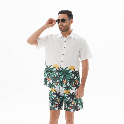 Men's Summer Hawaiian Beach Style Loose Casual Short Sleeve Button-Up Shirt Top - Bild 2 von 7