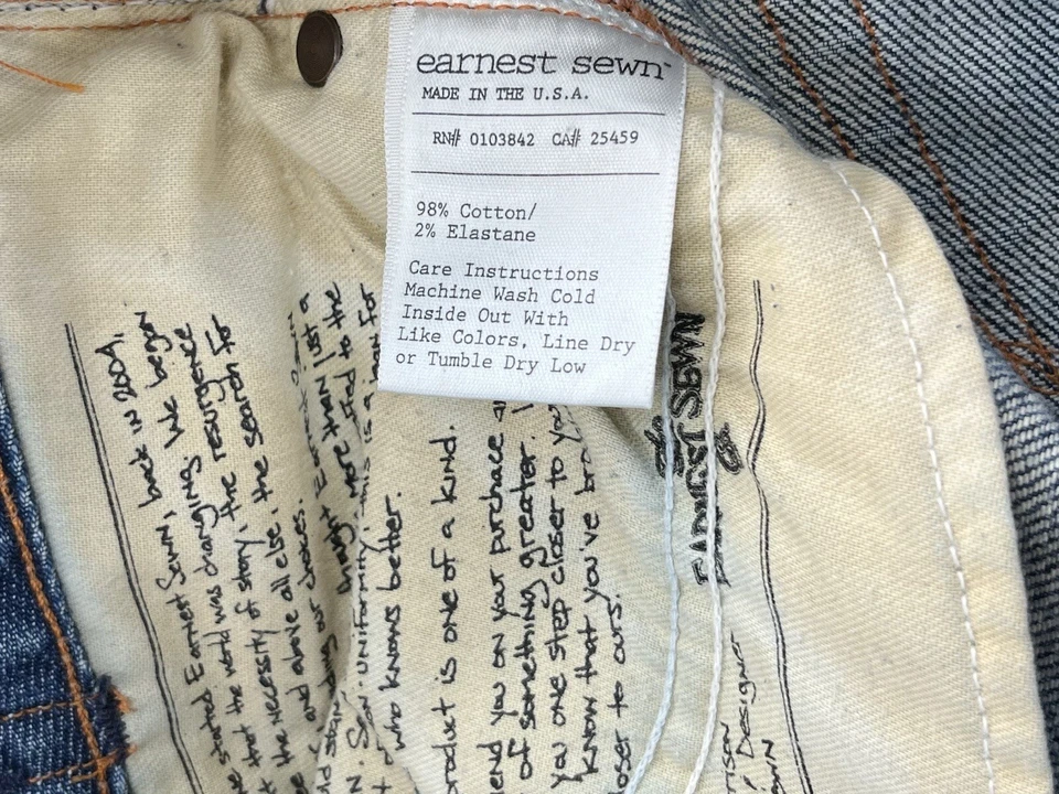 Jeans feminino Earnest costurado 29 azul Harlan corte reto Morrissey lavagem bigode - Imagem 4 de 4