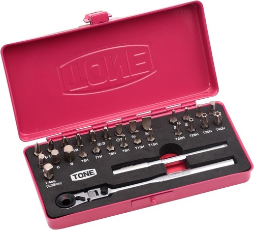 TONE 1/4" BIT RATCHET SET 29 PCS RASPBERRY COLOR BRFS27RB LIMITED MODEL - Picture 1 of 3