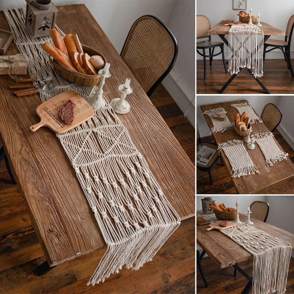 Bohemian Woven Table Runner with Tassels Coffee Table Cover Dining Kitchen Decor