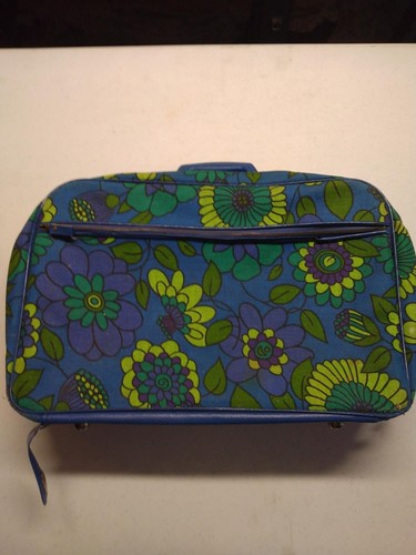 Vintage, Retro, Mod, Mid Century, blue and green floral, 60s 70s suitcase. - Picture 1 of 7