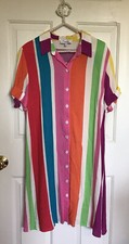 Everlily Multicolored Broad stripe Button Up Short Sleeve Shirt Dress MEDIUM M