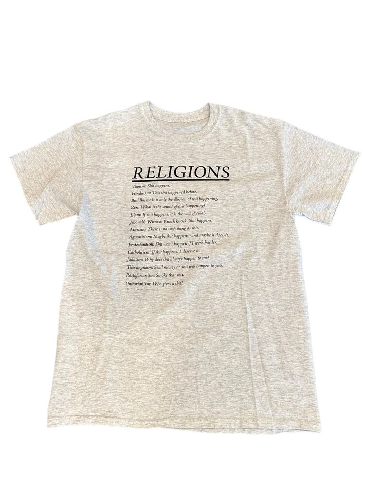 Vintage 90s Religions of the World Shirt Funny Size MED USA S#!T Single Stitch - Image 2 of 3