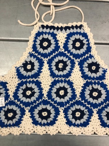 Sea New York Womens Small Spaghetti Strap Crochet Knit Crop Top White Blue - Picture 4 of 11