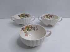Spode Wicker Lane Copeland England Two Double Handle Bowl Small & Tea Cup Vtg