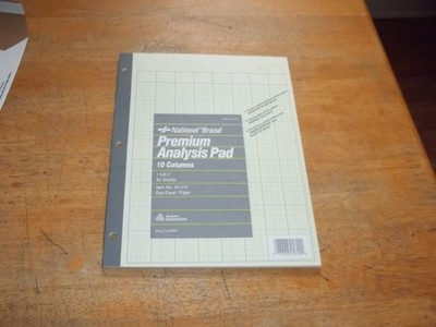 new old stock premium analysis pad by national 10 columns, 50 sheets, 11 x 8 1/2