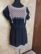 Madewell Black Women's Size 6 Short Sleeve Floral Cinched Waist Layered Dress