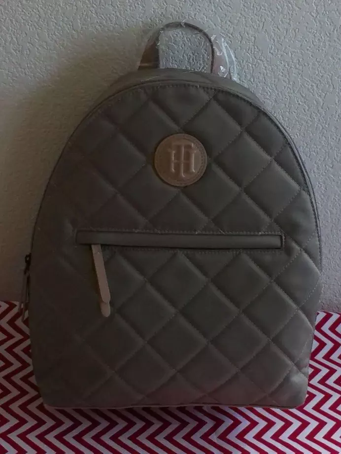 Tommy Hilfiger Olive Green Canvas Small Structured Backpack Purse NWT