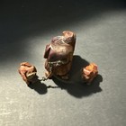 Vintage Hand Carved Wooden Pekingese Dog Figurine Miniature With Puppies