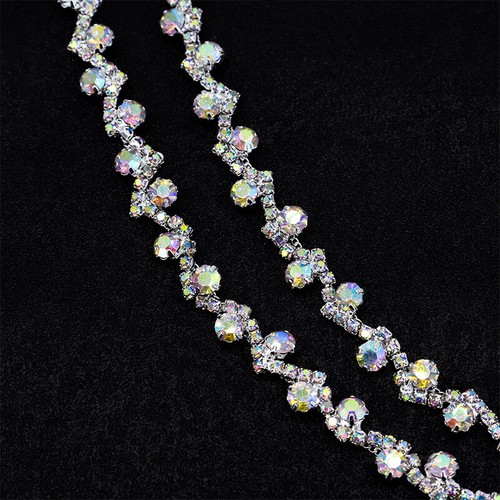 2Yard Crystal Rhinestone Trim Chain Applique Sewing Dress Embellishment DIY - Picture 8 of 15