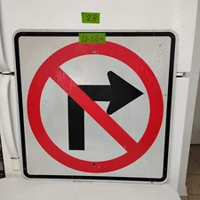 Road Traffic Street Sign Authentic No Right Turn 24"X24" Lot 12-584