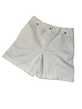 Ralph Lauren Vintage White Flat Front Shorts Size 10 Cotton Polo Gold Buttons