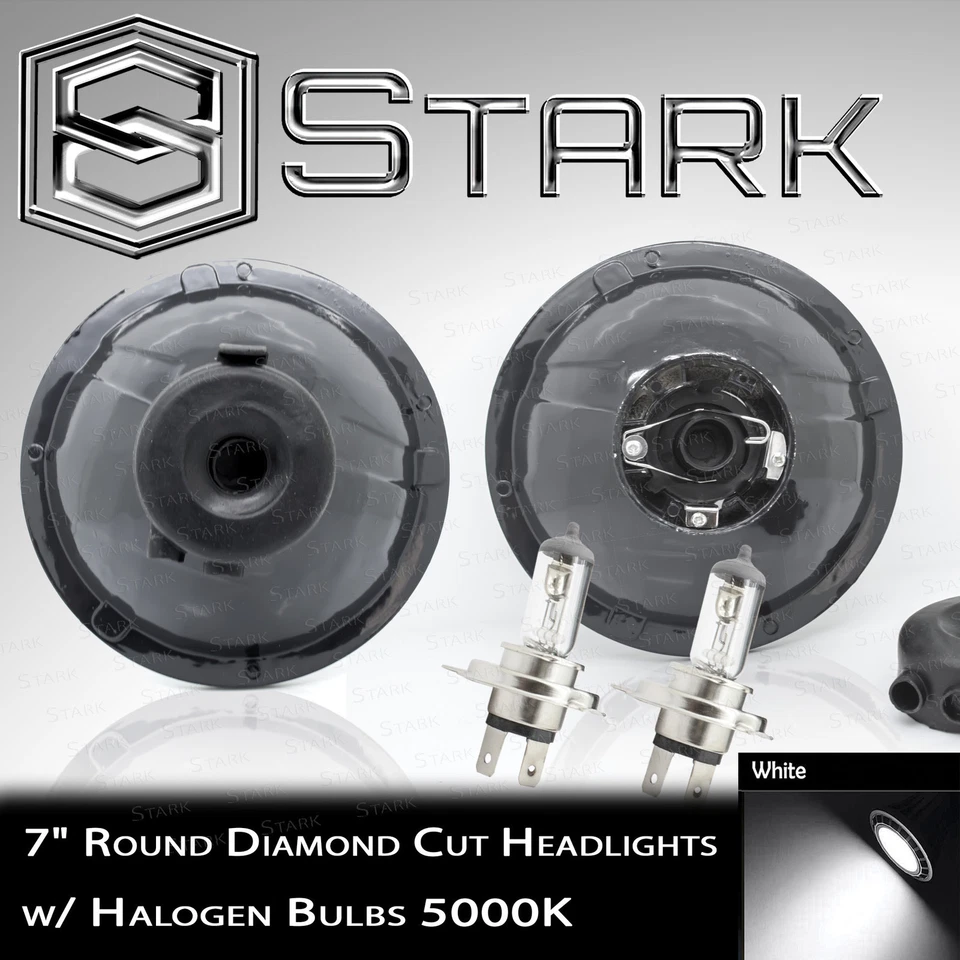 H6024 Head Light Glass Housing Lamp Conversion Diamond Cut Chrome 7" Round PAIR - Image 2 of 2