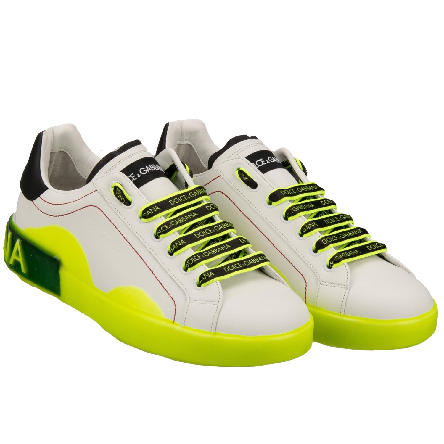 DOLCE & GABBANA DG Logo Man Sneaker Shoes PORTOFINO White Neon Yellow Black