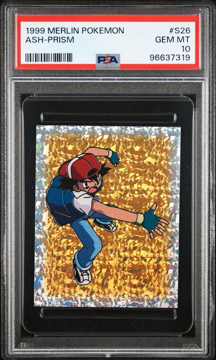 PSA 10 Ash Prism - #S26 Pokémon Merlin Sticker 1999 - Pop 91 - Gem