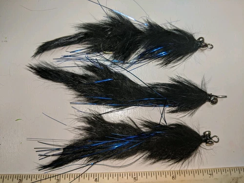 #2,  3 Each Black Articulated Bunny Leech Lead Eyed. Alaska big trout fly. 