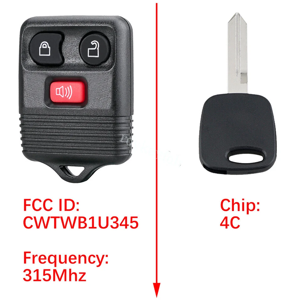 2 para 1998 1999 2000 2001 2002 2003 Ford F150 F250 F350 F450 mando a distancia coche + llave Foto 2 de 4