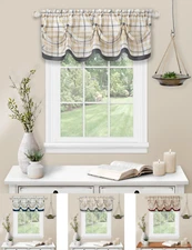 Country Farmhouse Plaid Tattersall Button Tuck Window Valance - Assorted Colors