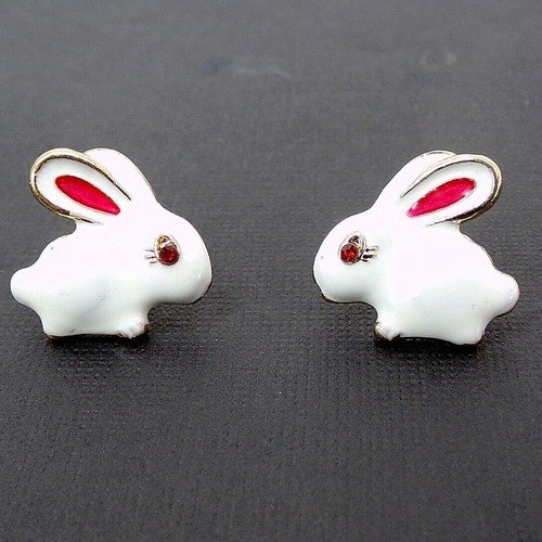 Bunny rabbit earrings in white color and pink crystal eyes, small bunny