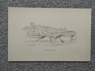 Ponte Di Mezzo, Pisa, Toskana, Italien - antiker Druck - 1924