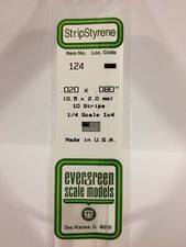Evergreen Scale Models Styrene Strip .020in Thick 14in Long; pkg 10 x .080i 124
