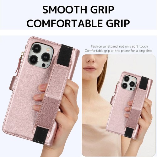 For iPhone 16 15 14 13 12 Pro Max Plus Leather Zip Wallet Case Flip Cover Strap - Picture 54 of 97
