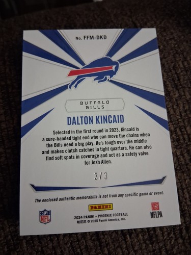Dalton Kincaid 2024 Phoenix Franchise Future Materials /3 NIKE Logo Bills SSP - Picture 2 of 3