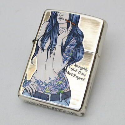 Zippo Sexy Girl Silver Blue Tattoo Smoking Women Inkjet Brass Oil 