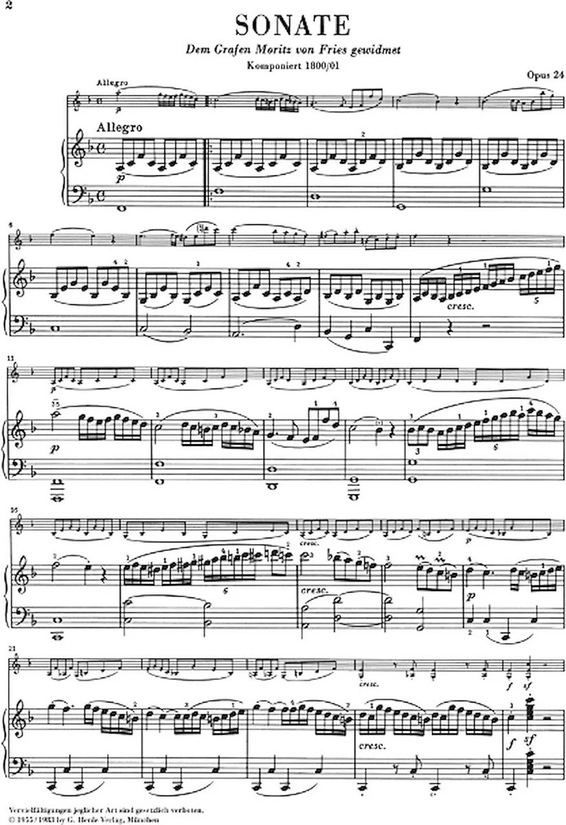 G. Henle Verlag Sonata for Piano and Violin F Major Op. 24 (spring