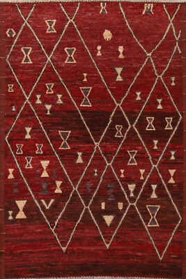 Stylish Abstract Luxury Hand-Knotted Wool Moroccan Rug for Living Room 7x10 ft 