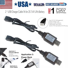 2PCS USB Balance Charger Charging Cable for 2S 7.4V LiPo Battery RC FPV Drone US
