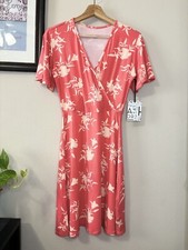 41 Hawthorn Womens Small Coral Floral Print  Faux Wrap Dress