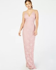 Emerald Sundae Pink Lace Open Back Front Slit Evening Gown Dress XXS 00 Worn Onc
