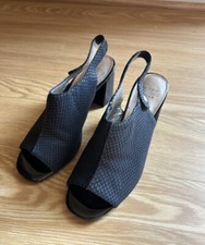 Circa Joan & David Black Leather Slingback Open Toe Sandal Heels Women’s Size 7